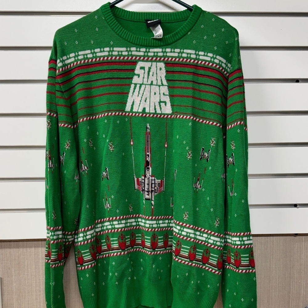 Star Wars Festive Green Christmas Holiday Starfighter Crewneck Sweater size Xxl